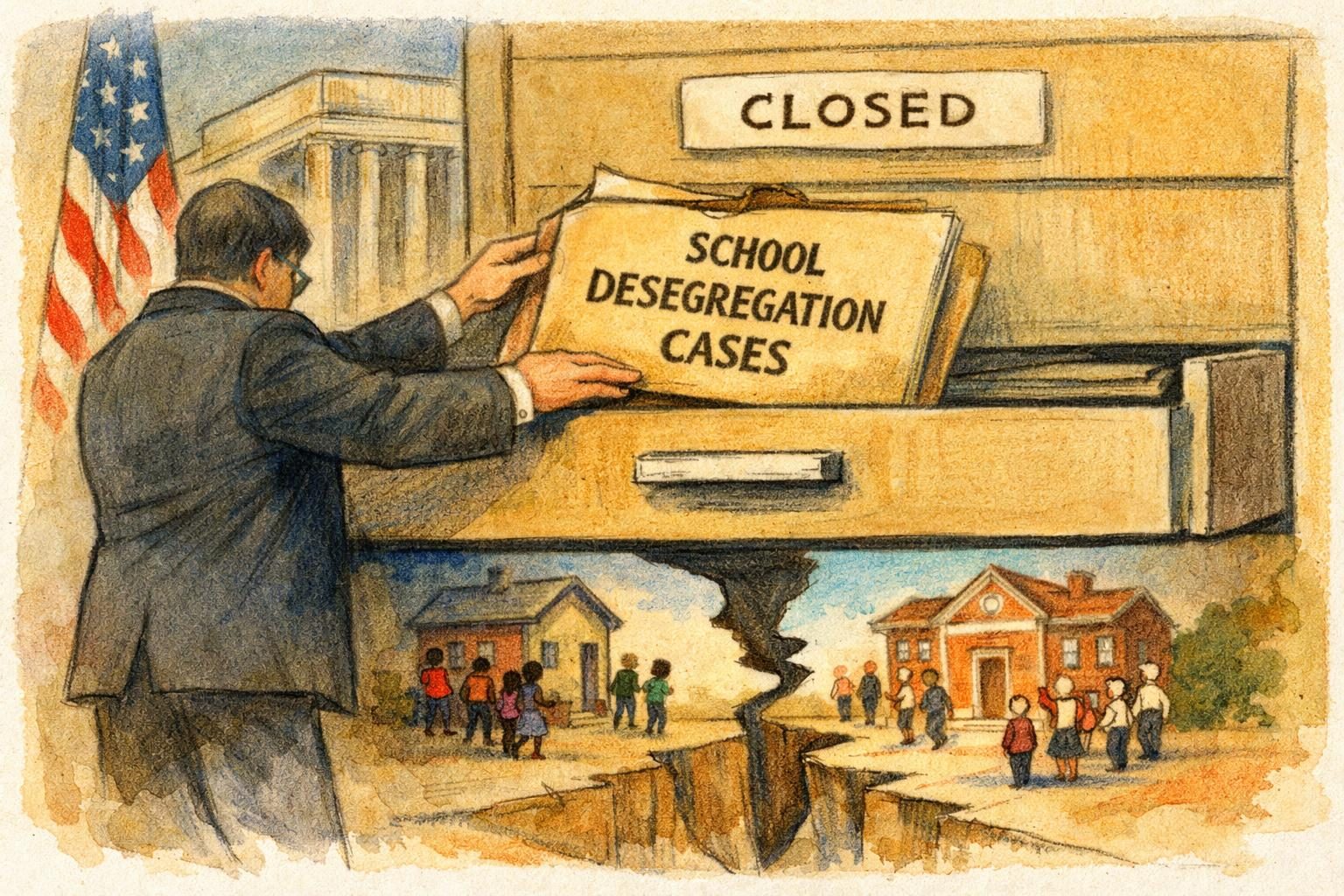 Justice Department closes more than 50 old desegregation cases, reviving fresh questions about what &ldquo;finished&rdquo; really means