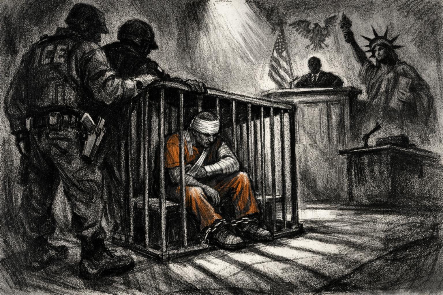 A man shot by ICE officers showed up in immigration court, and the picture is ugly